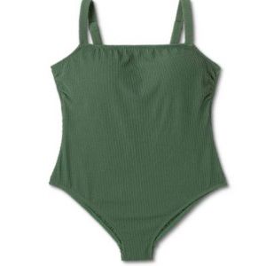 Kona Sol // Textured Squareneck One Piece Swimsuit (XL/17 - Dark Green) *NWTs*